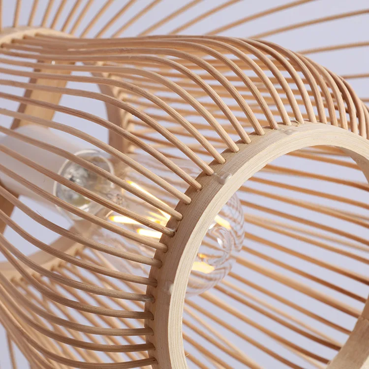 Modern handicraft handmade woven cane lantern round natural wicker bamboo rattan chandelier pendant lamp for restaurant hotel