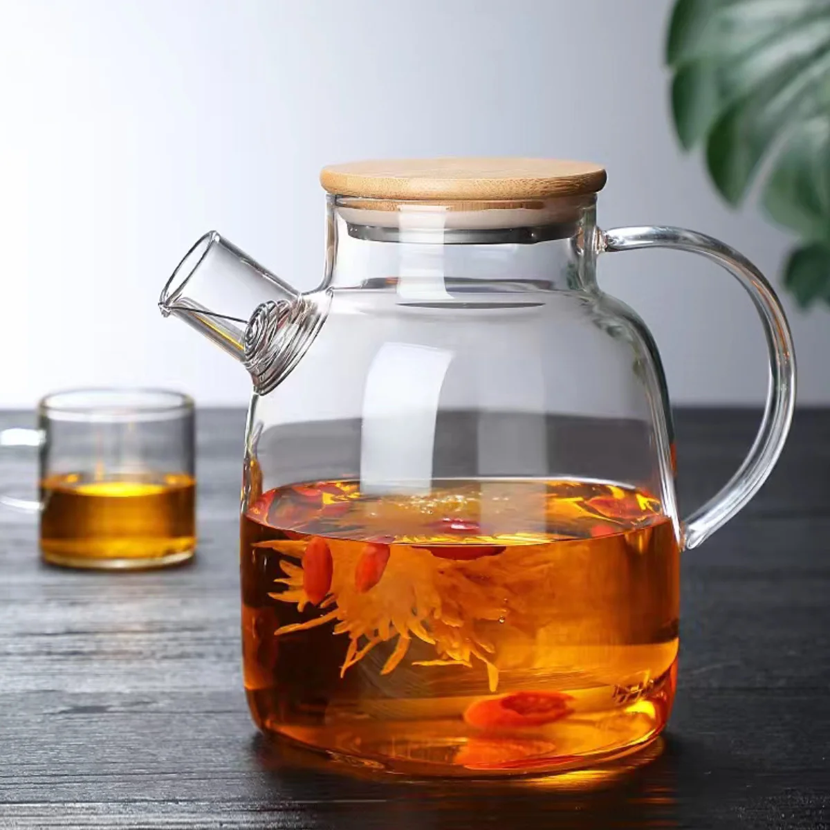 1000ml/1500ml/1800ml big size glass kettle teapot bamboo lid high borosilicate glass teapot