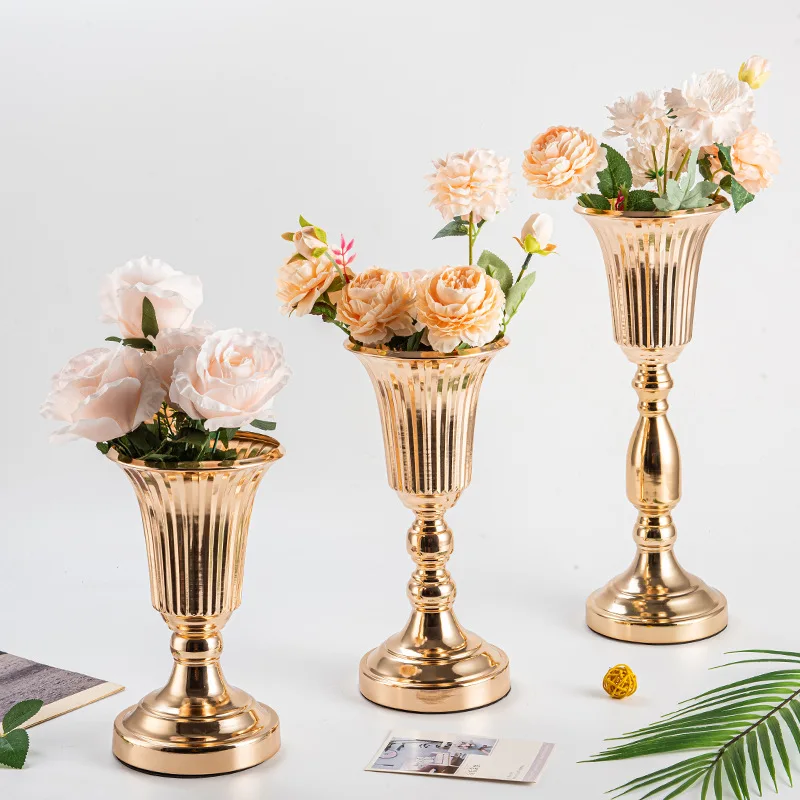 nordic Luxury wedding centerpieces trumpet vase tabletop artifical flower vase decorative gold metal vase