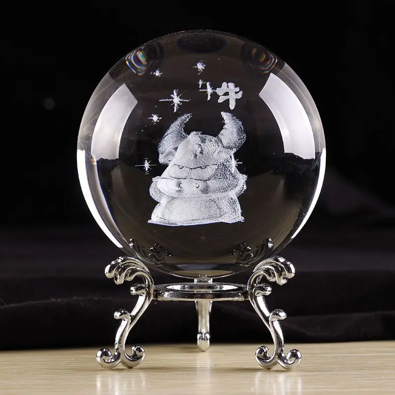 Manufacturer customized 3d laser engraved logo Clear Crystal Glass Ball with sliver base