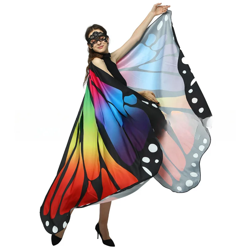 Women Butterfly Wings Cape One Side Halloween Fairy Costume Party Accessory Bellydance Cosplay Dress Up Beach Scarf Big Size