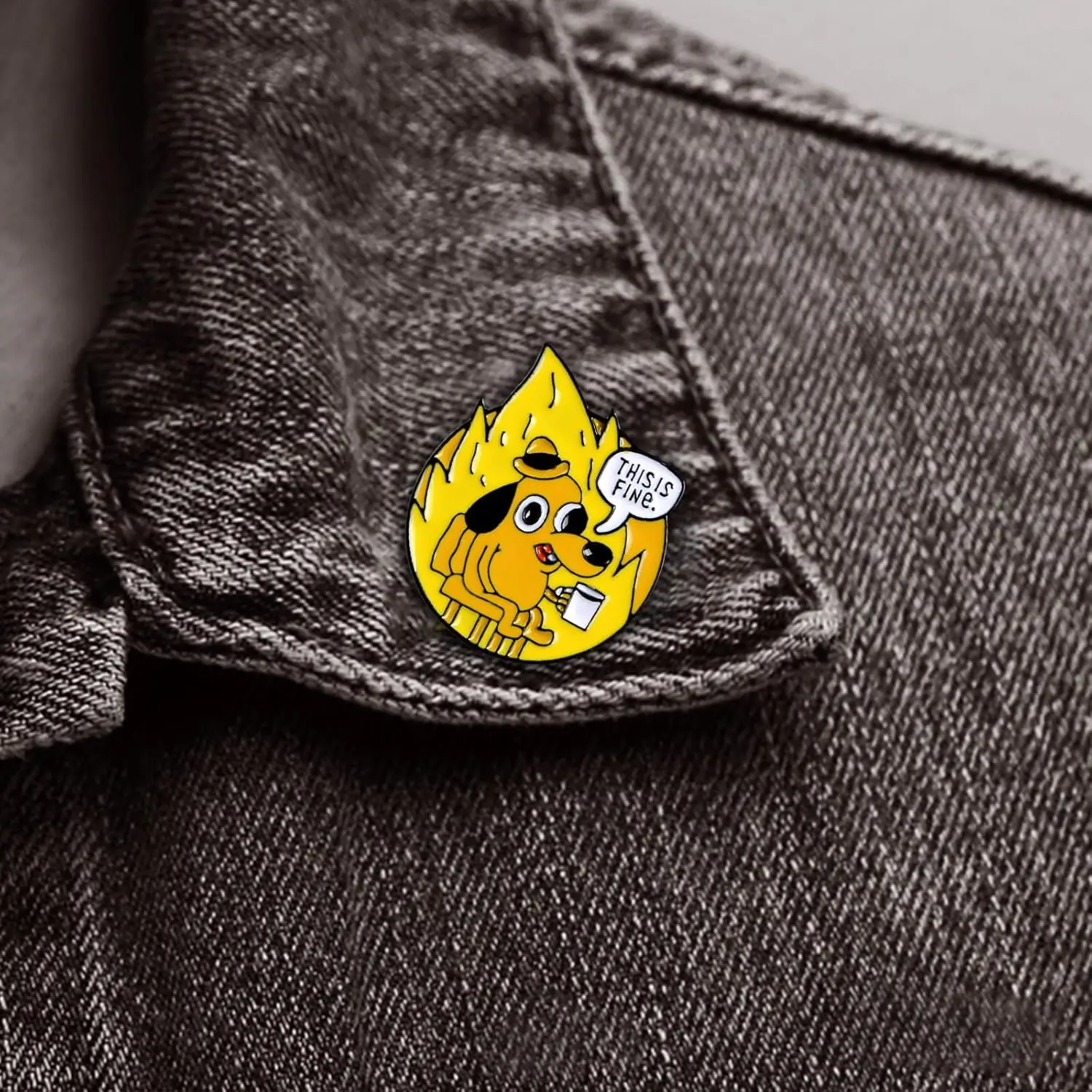 Wowei Unique Anime Cartoon Creative Love the Earth Letter This Is Fine Dog Metal Enamel Pin For Gift