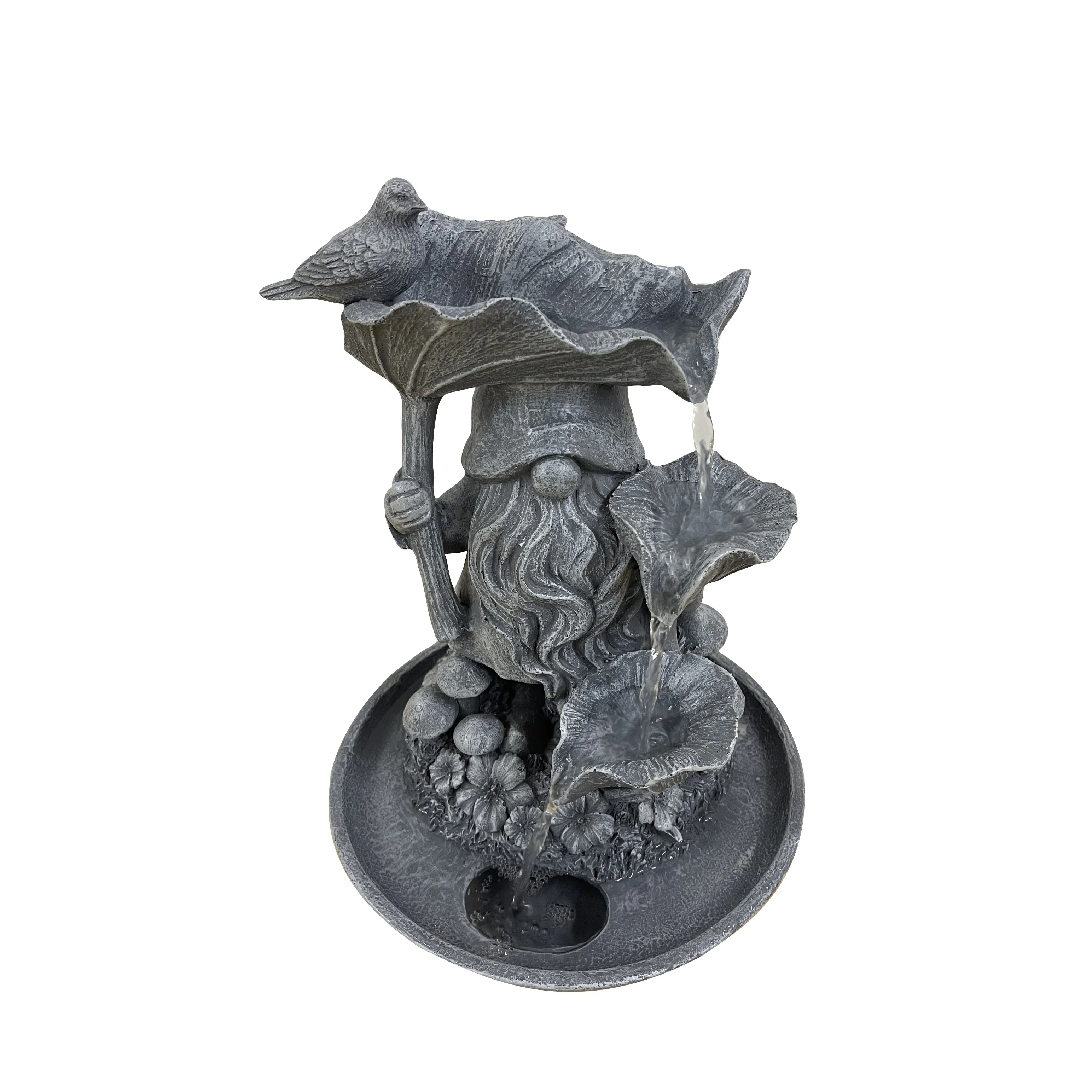 Garden waterscape decoration angel holding flower water waterfall fountain with LED lights