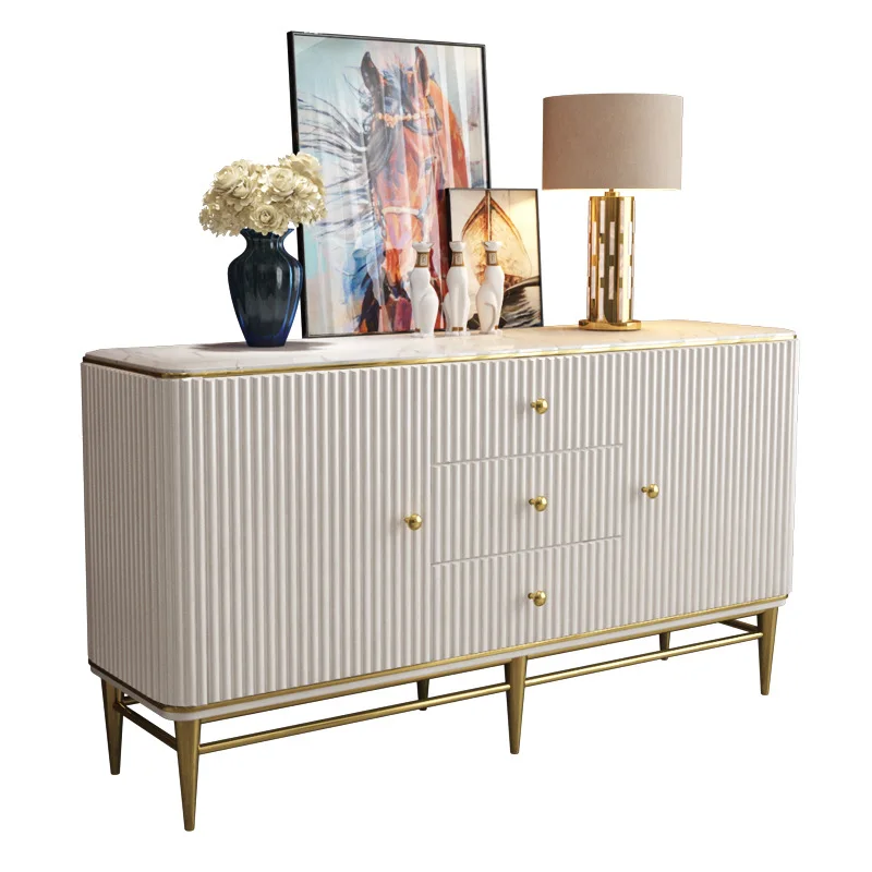 Profession Customization Luxury Long Dining Room Marble Wood Sideboard Storage Cabinet With Two Doors