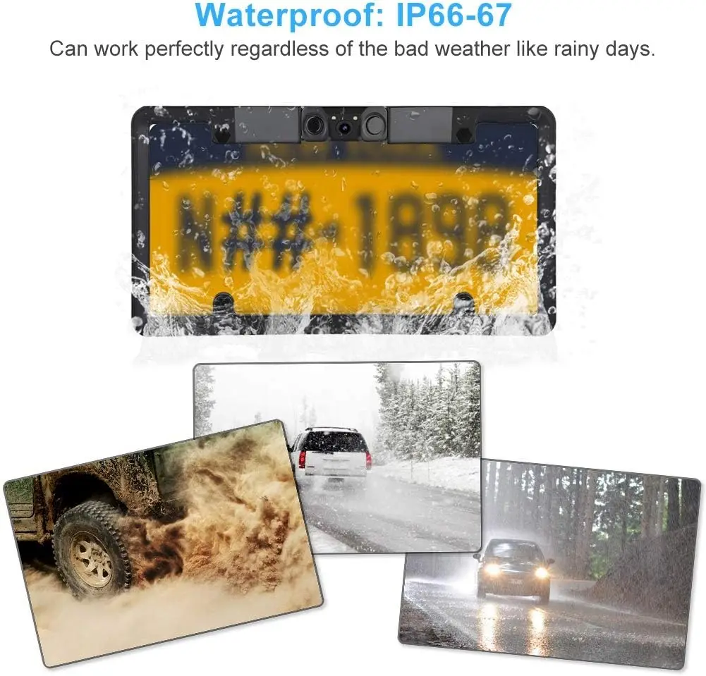 Car License Plate Frame Backup Camera Parking Sensor 170 degree View Angle IP67 Waterproof Vehicle Reversing Assist Security