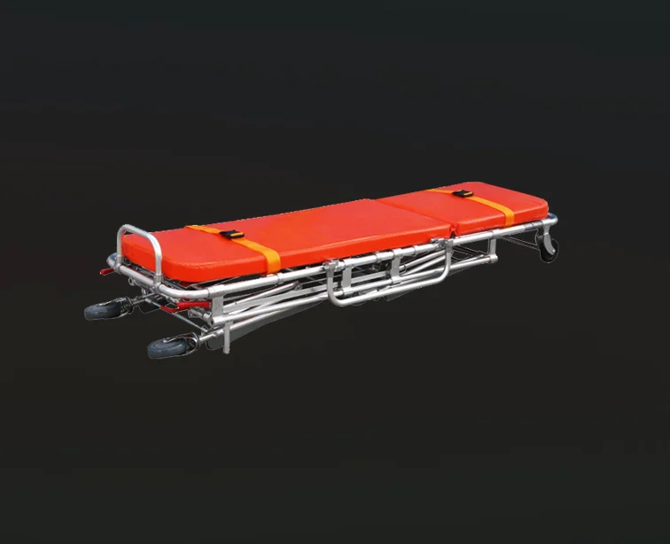 Ambulance Portable Folding Stretcher Mortuary Trolley Abs Bed Head Two Crank Manual Hospital Bed Black Metal CE Used Ambulance