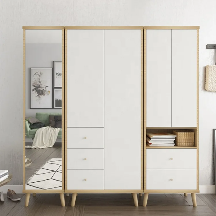 Single Door Wooden Mirror Wardrobe Bedroom Set Small Space Wardrobe