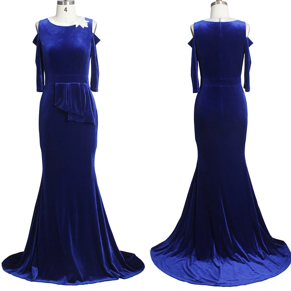 Elegant Velvet Mermaid Long Dress Women Dinner Evening Formal Gown Ladies Bodycon Royal Blue Dresses For Women