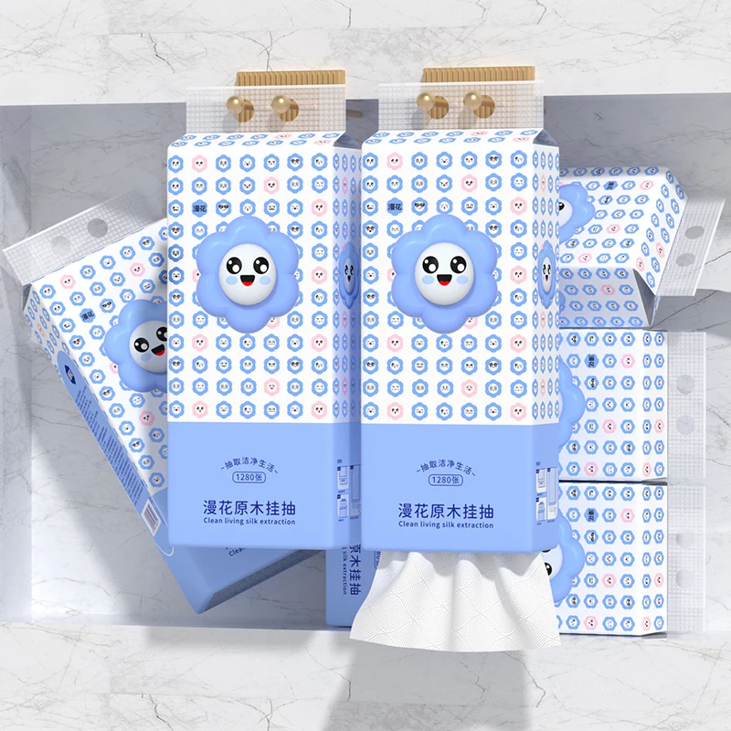 Wholesale  Wall Hanging Paper Tissue  1280 Pieces Big Size  175mm*156mm 4 Ply Toilet Paper Hanging Bag