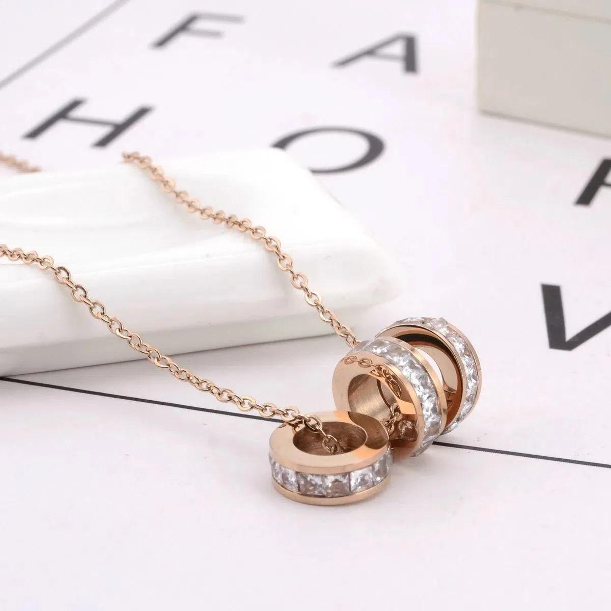 Zircon Tripleinteocking Eternity Circle Anti Tarnish Gold Plated Stainless Steel jewelry Fashionable Pendant Necklace For women