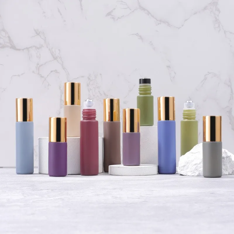 Popular design Morandy color 10ml glass roll on deodorant roller bottle gold cap for essential oil
