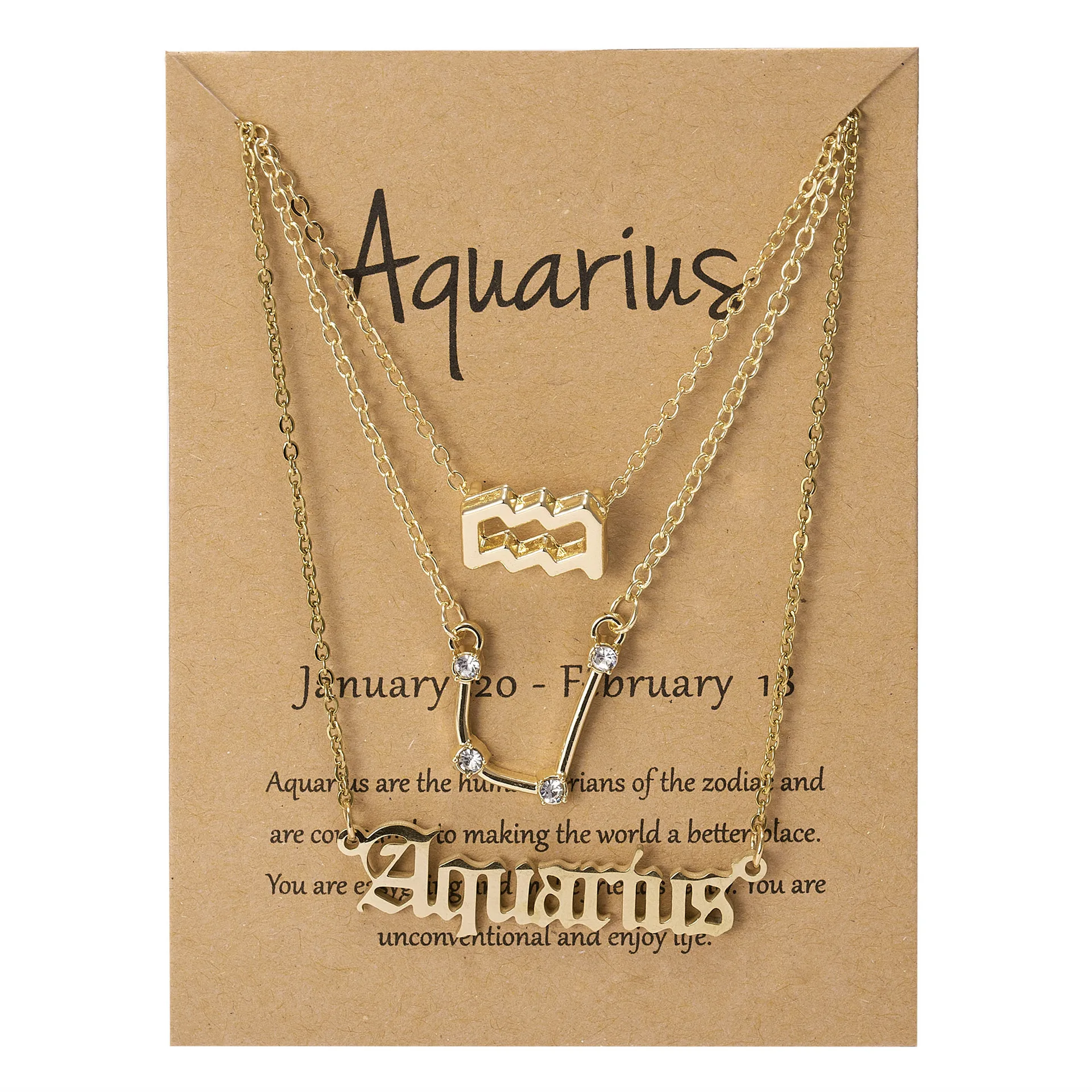 Alloy Jewelry Pendant Necklaces Custom Name 18k Horoscope Sign Zodiac Necklace Three Piece Set