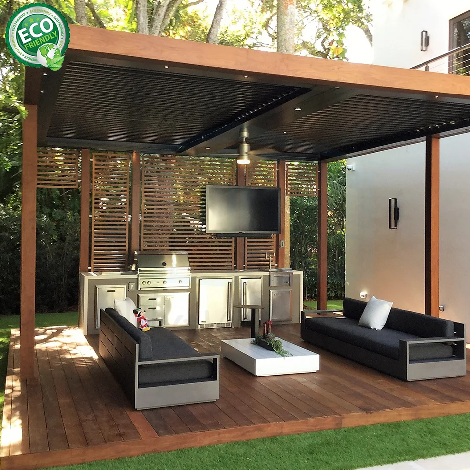 Four Season Electric Shutter Aluminium Pergola Canopy Garden Pavilion Aluminium Gazebo Outdoor Louvre Pergolas Motorized
