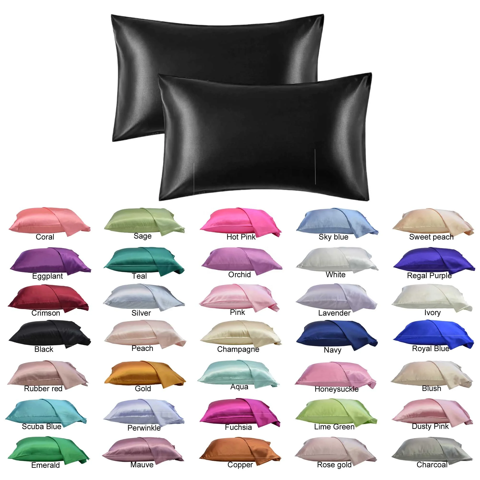 35 Colors Ready to Ship and Wholesale Pillowcases Cover Smooth and Soft Luxury Envelope Queen Size Silk Satin Pillow Cases