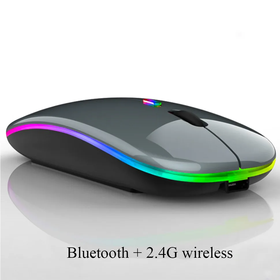 Беспроводная мышь BT RGB перезаряжаемая компьютерная бесшумная эргономичная светодиодная USB оптическая с подсветкой для ноутбука и