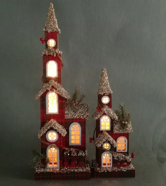 wooden small Christmas house with led lights for Xmas festival decoration