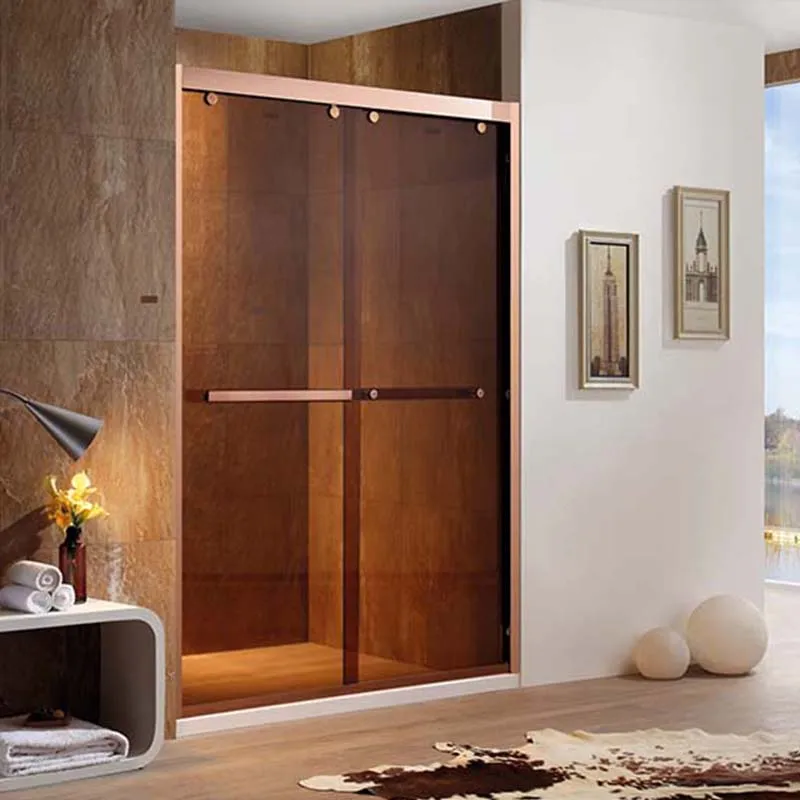 Bathroom shower screen glass sliding door rose glod frame shower cubicle