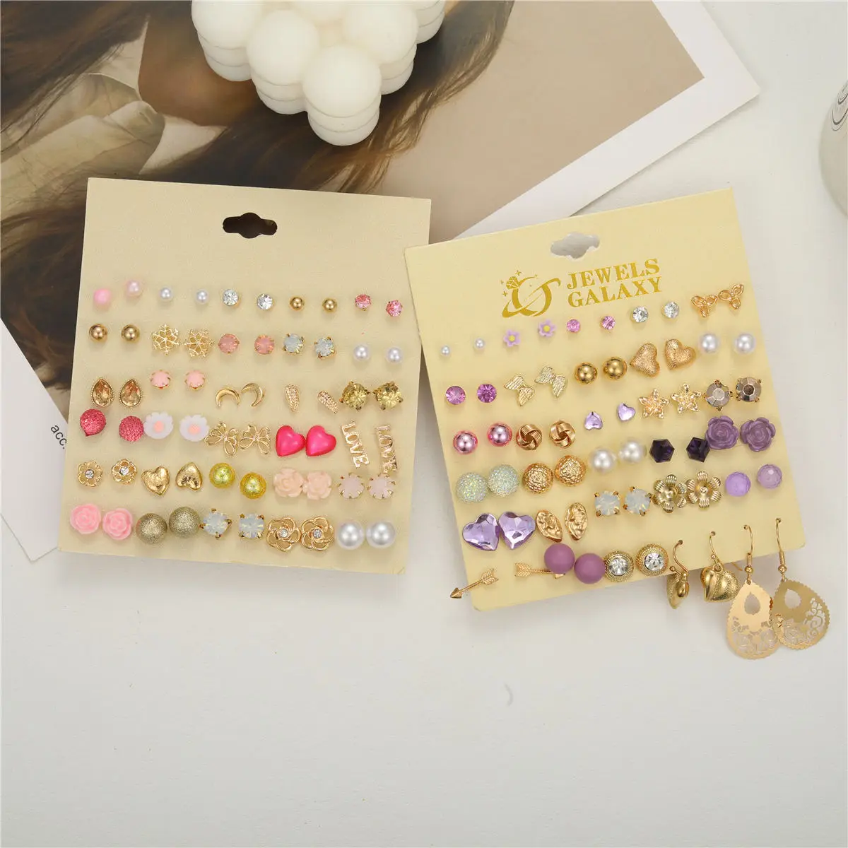 Best Seller New Design Gold-plated Fashionable Jewelry 30-pcs Stud Sets Various Styles Flower Stars Shaped Earring Set for Women