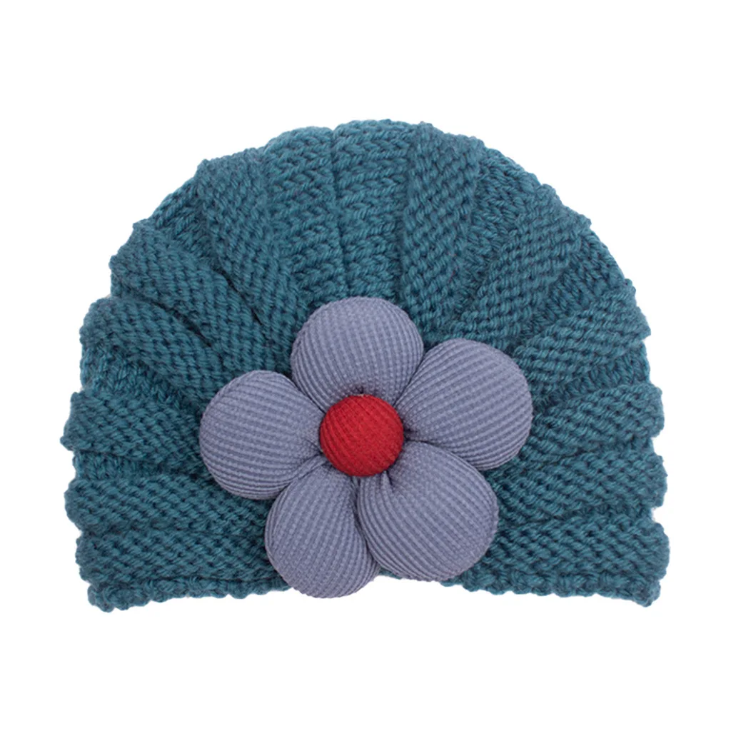 Rarewe New Design Children Baby Warming Flower Knitted Bonnet Infant Toddler Hat Custom Printed Kids Beanies