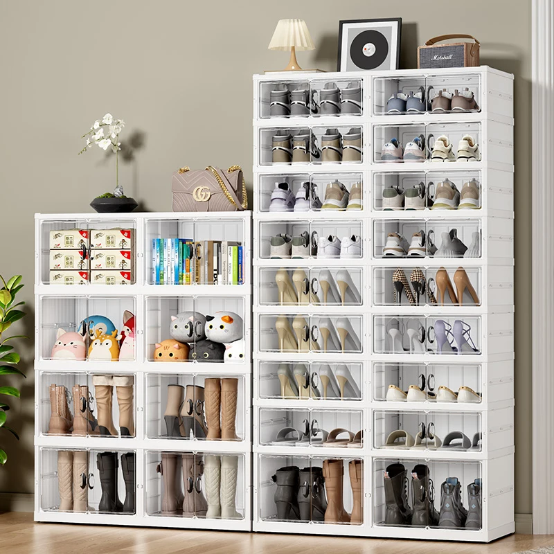 Wannuo Double-row large plastic shoe cabinet shoe organizer One-piece plastic transparent folding shoe box