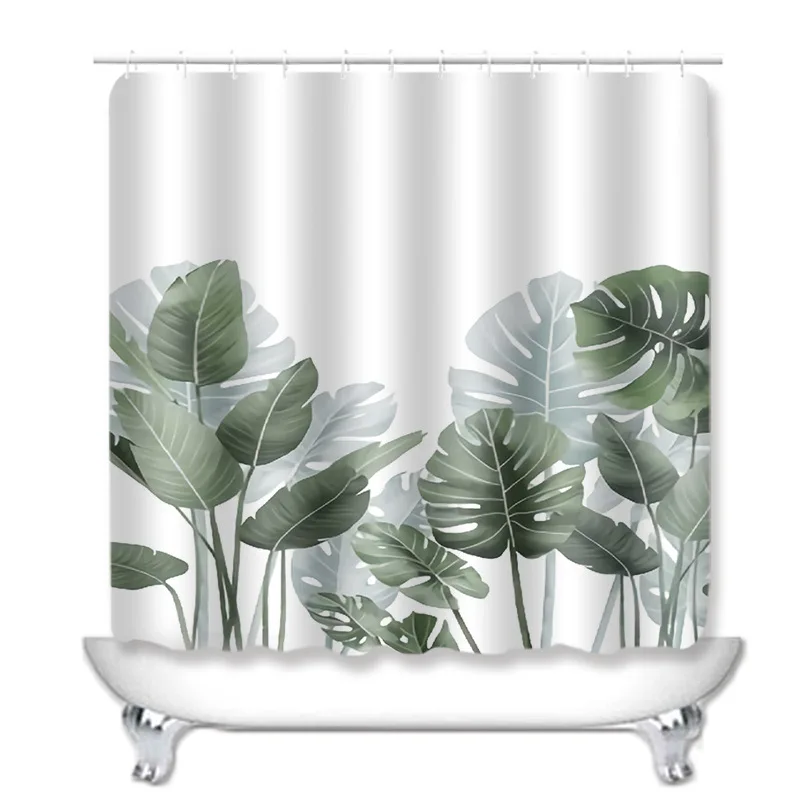 Hot selling factory wholesale green leaf waterproof shower curtain90g/Flat toilet carpet floor mat cross-border