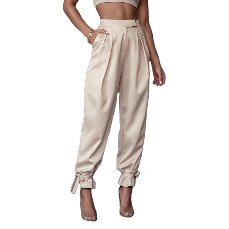 High Waist Autumn Straight Leg Slacks Office Lady Satin Suit Pants Women Casual Trousers