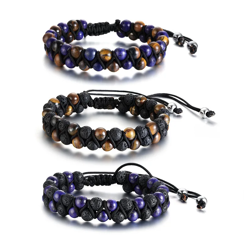OBE  new arrival wholesale 17-35cm adjustable length volcano  bead   lapis lazuli bracelet men