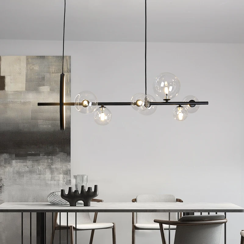 Nordic LED Chandelier Transparent Glass Ball Restaurant Bar Cafe Office chandelier ring