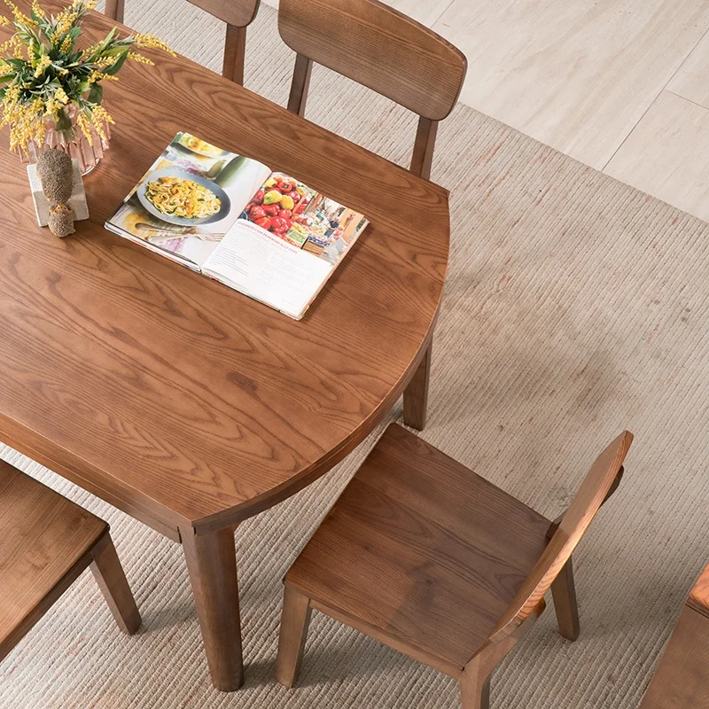 American Retro Wood Furniture Family Dinner Retractable Folding Transform Wooden Dining Room Table