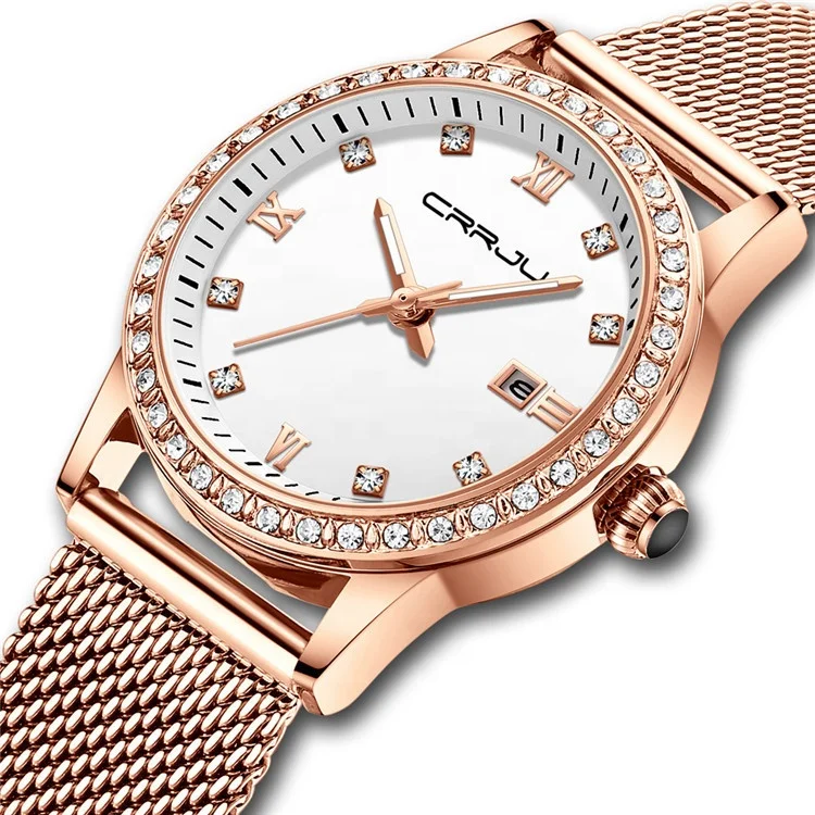 Fashion Style CRRJU 2186 Women Quartz Watches Stainless Steel Band 30M Living Waterproofing Latest Women Quartz Wristwatches