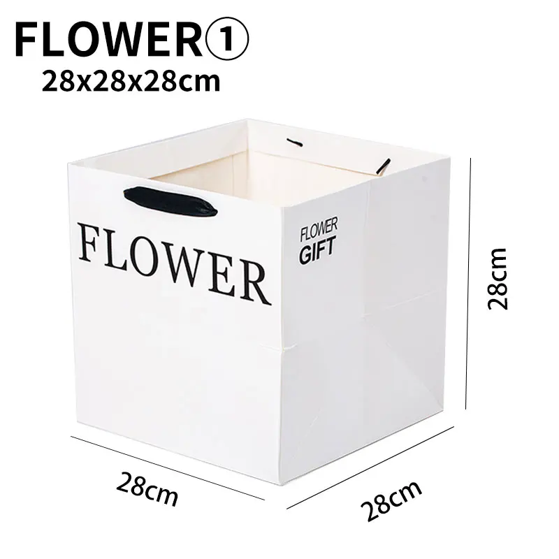 Custom Wholesale Wrapping Flower Paper Bag Design Flower Bouquet Gift Box Black White Recycled Kraft Paper Bag