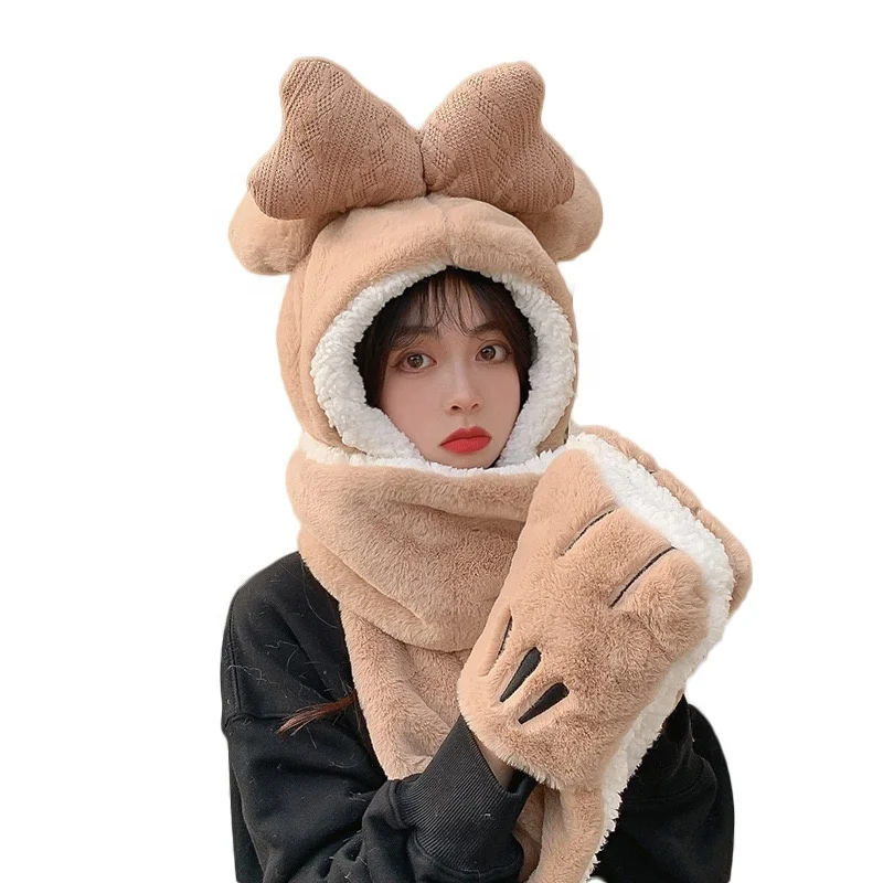 Модная куртка из искусственного меха шапка шарф перчатки Комплект зима новый утолщенный теплый плюш нагрудник шапка; Детские шапки и перчатки; Комплект 3 в 1