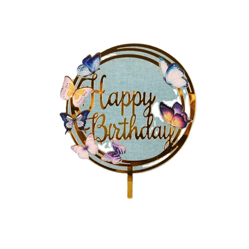 LOW MOQ cake decoration flower design printed acrylic cake topper birthday