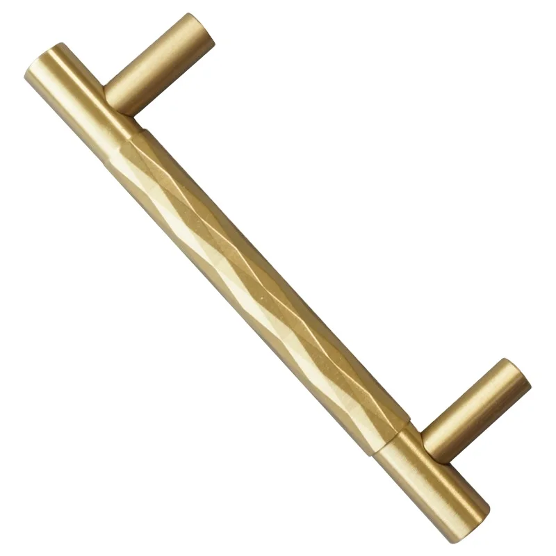 Hoone Modern Gold Style T Bar Textured Knurled Handle 96 mm Solid Brass Knobs and Cabinet Pulls