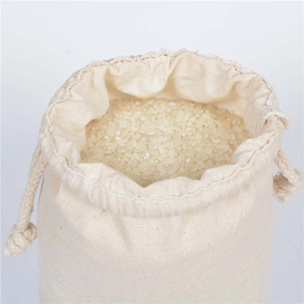 Qidi Amazon 10oz 2.75*3.5 6.7*9.1 Inch 100% Nature Color Cotton Recyclable Gift String Cotton Linen White Drawstring Bag