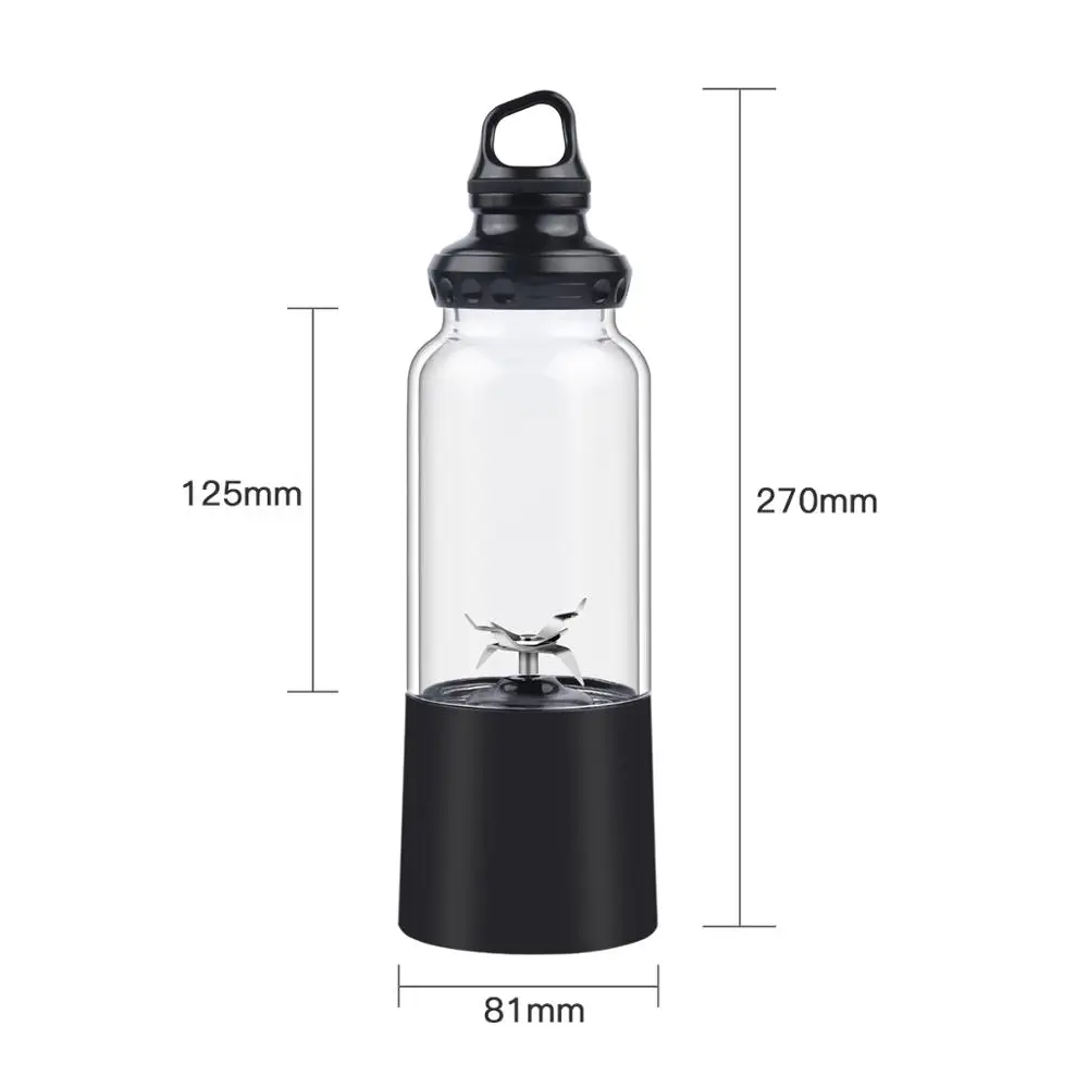 6 Blades 304 Stainless Steel Powerful Smoothie Juicer Blender 500ml Portable Shake USB Rechargeable Sport Hiking Juice Mixer