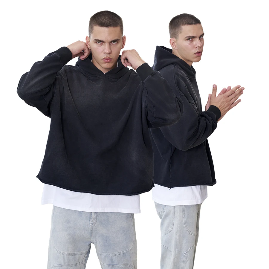 Wholesale 100% Cotton Mens Hoodies Vintage Acid Washed Oversized Sunfade Custom Blank Logo Hoodies
