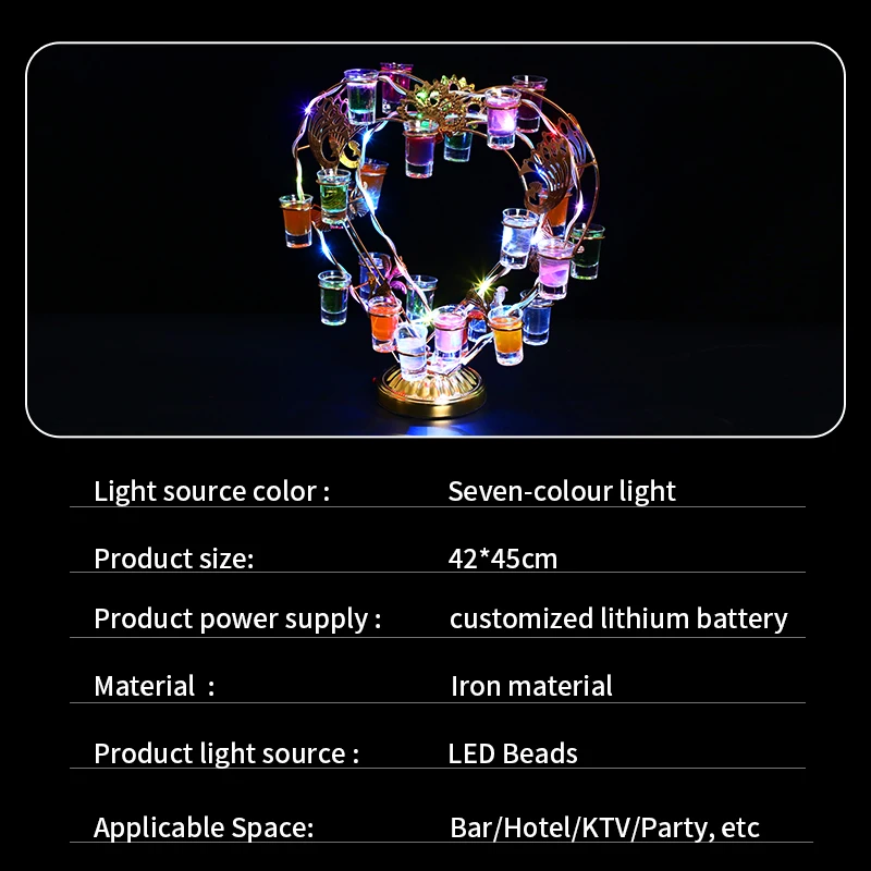 Hot model rechargeable Led wine glass display stand light emitting diode heart shaped cocktail glass rotating display stand