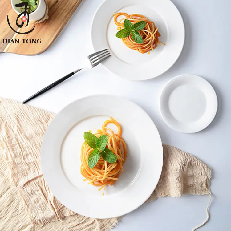 Nordic style european round flat dessert plate plain white porcelain plate ceramic dinner plates for restaurant and hotel