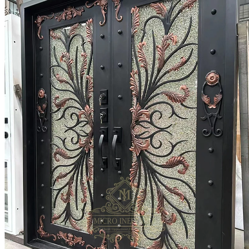 Popular Style Main Gate Sliding Door Wrought Iron Glass Entry Door Security Door