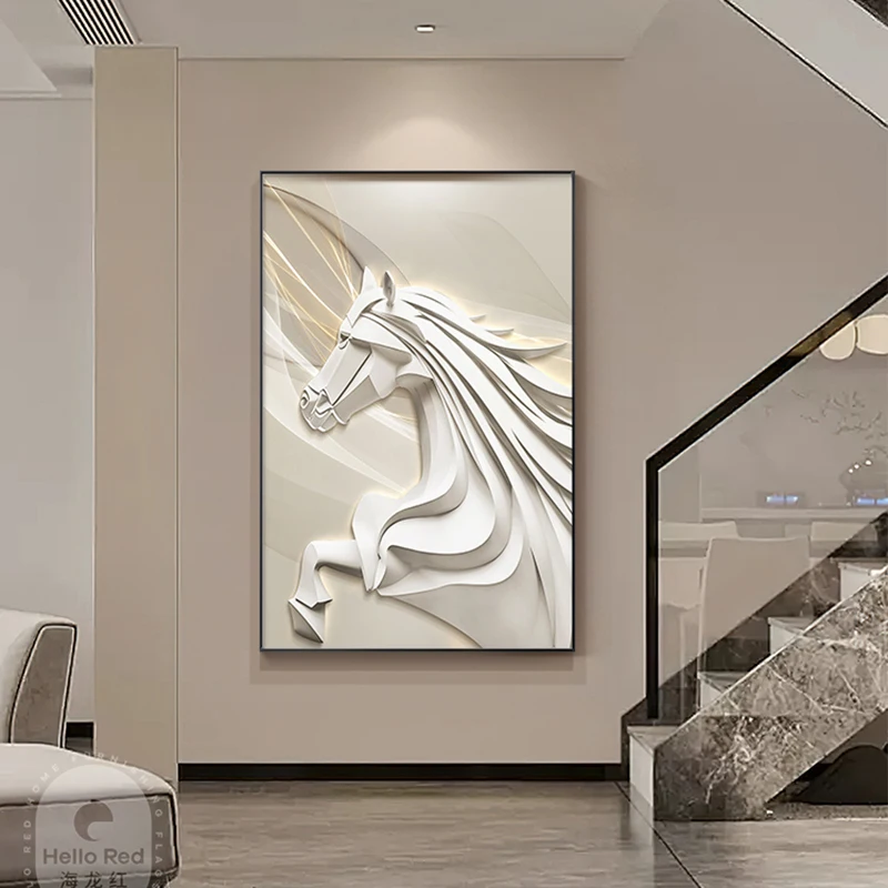 Modern Animal Canvas Painting Poster White Horse Wall Hanging Art Home Good Decorative picture for Living Room Bedroom Aisle