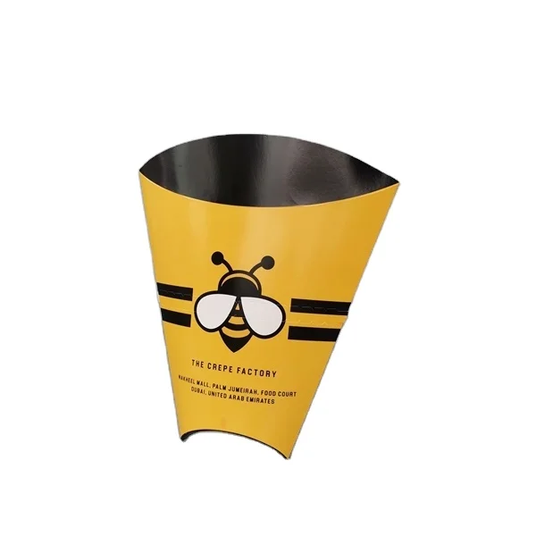 custom recyclable biodegradable kraft paper French fries takeaway ice cream bubble egg waffle crepe paper cone holder packaging