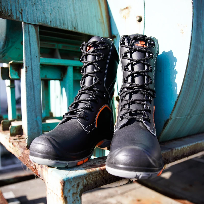Heavy-Duty Black Waterproof Rubber Soles industrial safety Leather hiking Work Boots