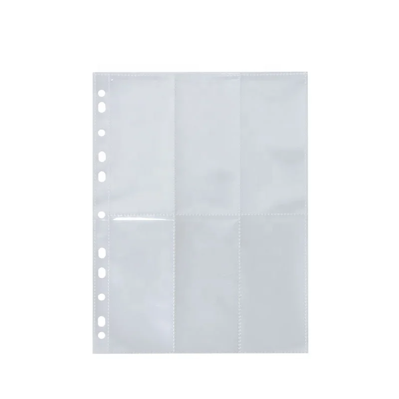 Clear card page protectors a4 paper sheets for 3-ring binder plastic protectors 6 pockets per page for organizer documents