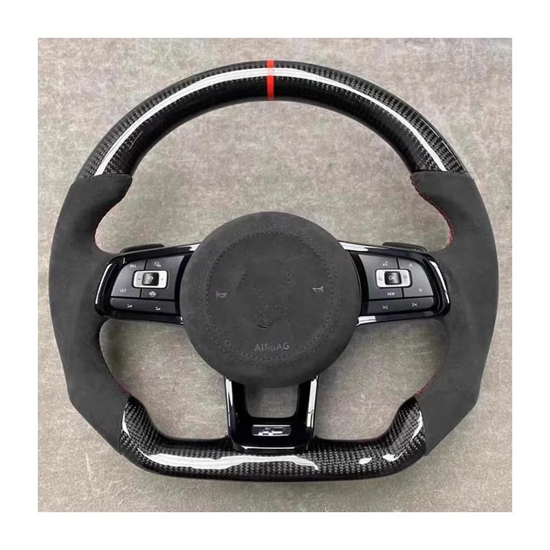 For VW MK6 MK7 MK7.5 GTI R Polo 2013-20 Steering Wheel Assembly Custom Carbon Fiber With Red Back Label Assembly Accessories