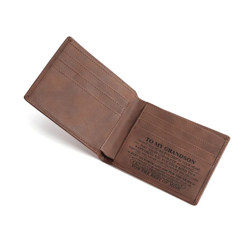 Custom Print Embossed Men Genuine Leather Brown Engraved Leather Creit Card Holder Gift Front Pocket Wallet