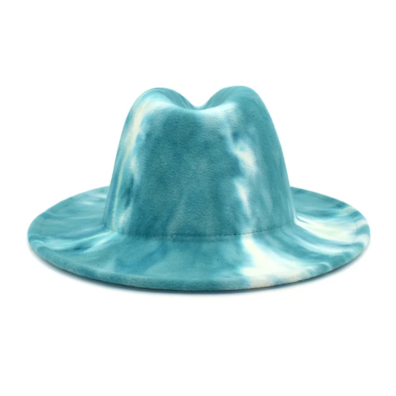 New Tie-dyed Woolen Fedora Hat Double-sided Jazz Wool Men Fedora Hat Wide Brim Fedora Hat Large Brim
