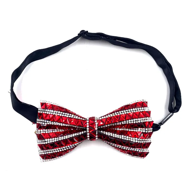 Wholesale Red Neckties Diamond Crystal Rhinestone Bow Ties Men bow tie adjustable For Wedding and Party