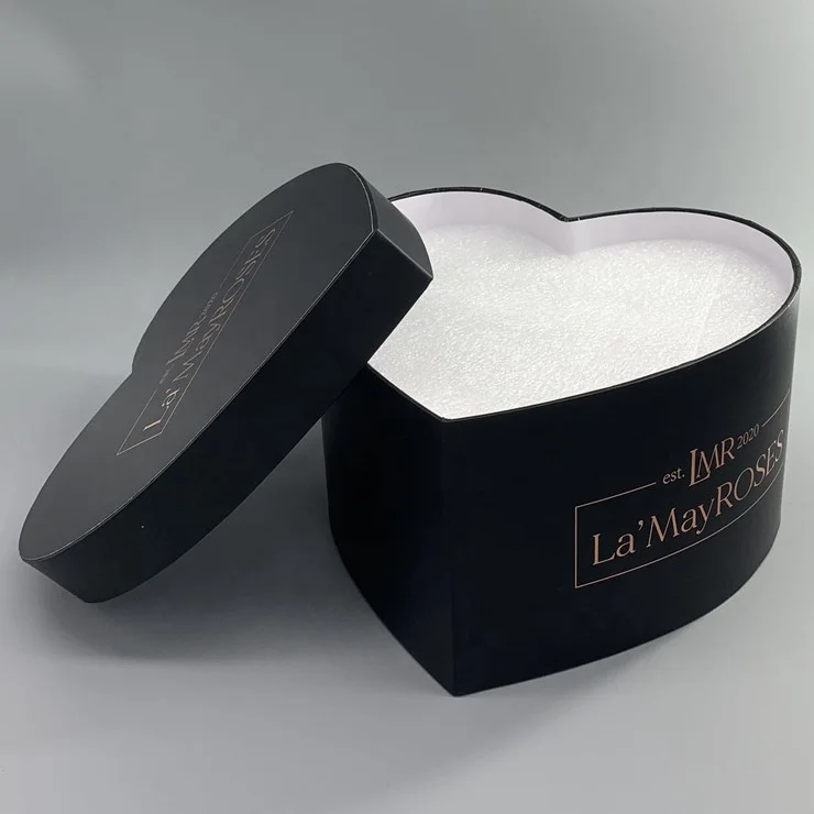 custom heart shape velvet flower gift boxes with rose gold stamping logo