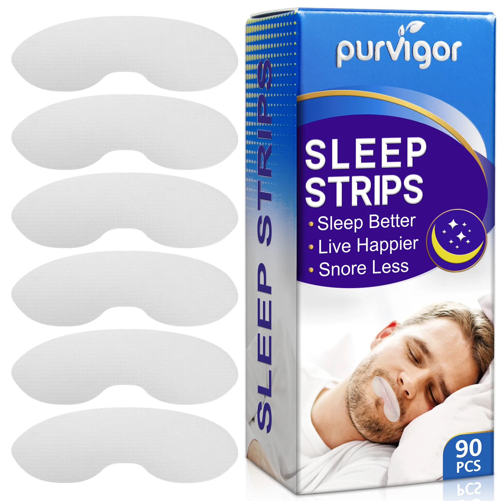 Purvigor Portable Gentle Comfortable 90Pcs Sleeping Mouth Breathing Correction Anti Snoring Patch Mouth Tape for Nasal Breathing